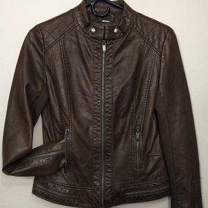 Vegan Leather Zippered Moto Jacket